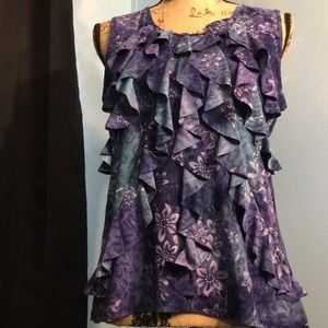 Floral Print Ruffle Front Sleeveless Blouse size M